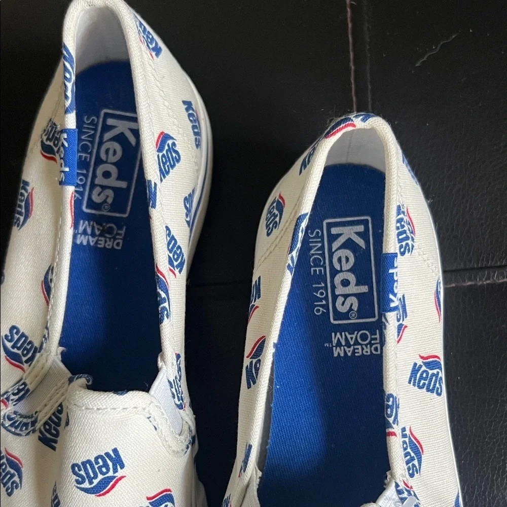 Keds Kids White and Blue Patterned Slip-On Sneakers